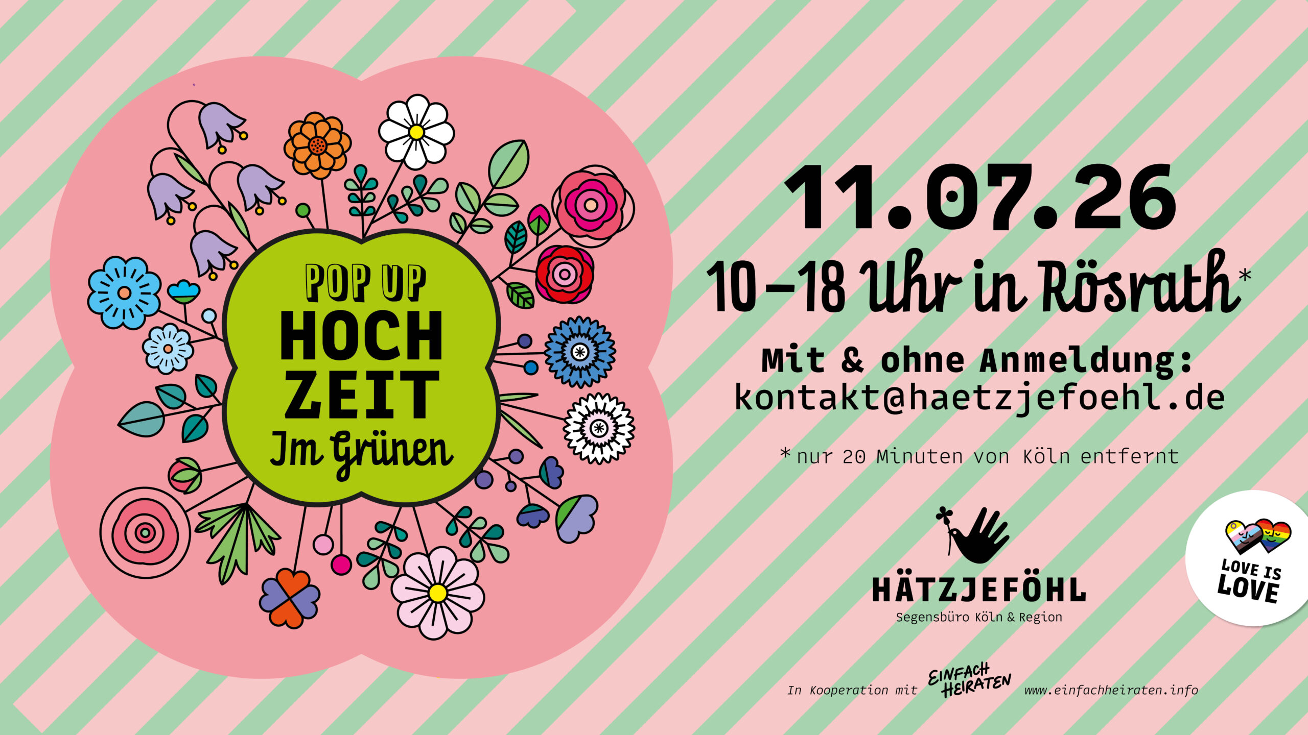 Mehr über den Artikel erfahren Hochzeit im Grünen – Pop-up-Hochzeit in Rösrath am 11. Juli